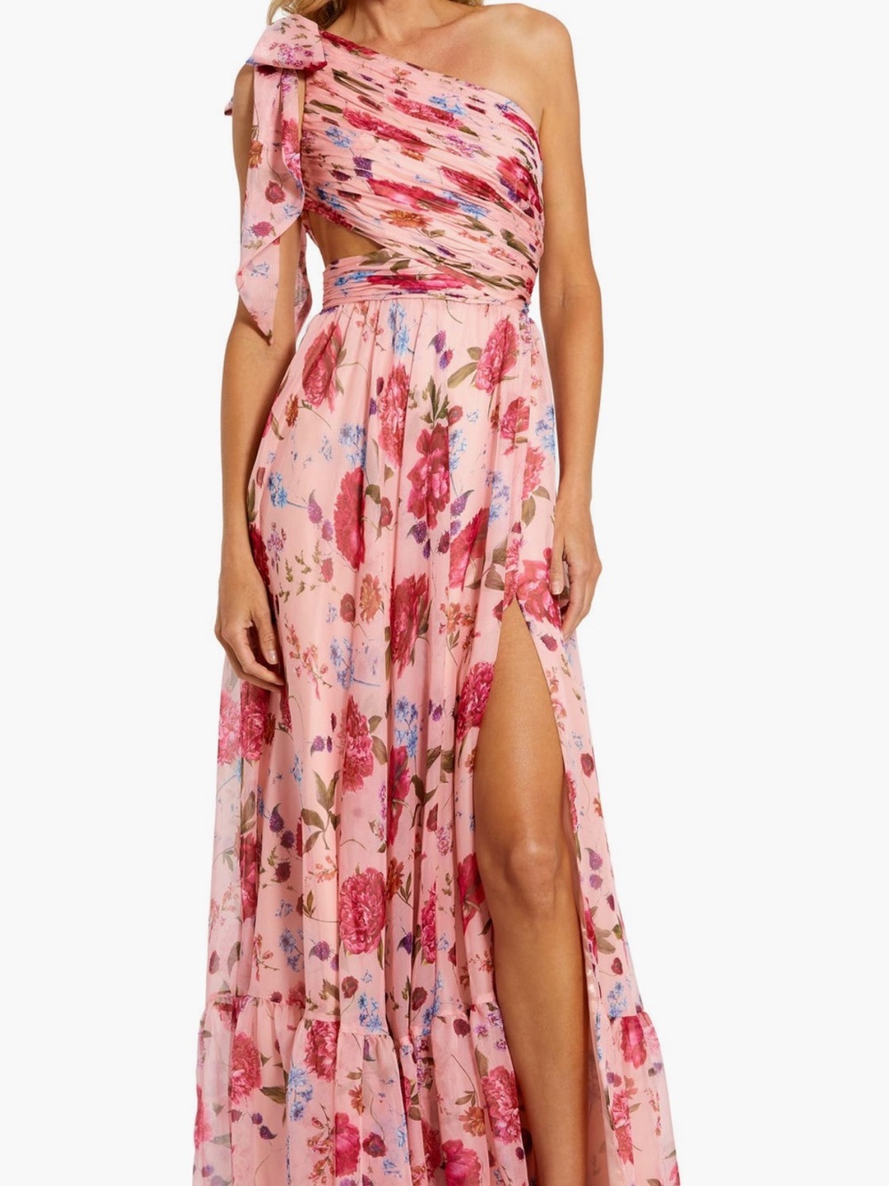 NWT One-Shoulder Pink Floral Maxi Dress with Side Slit